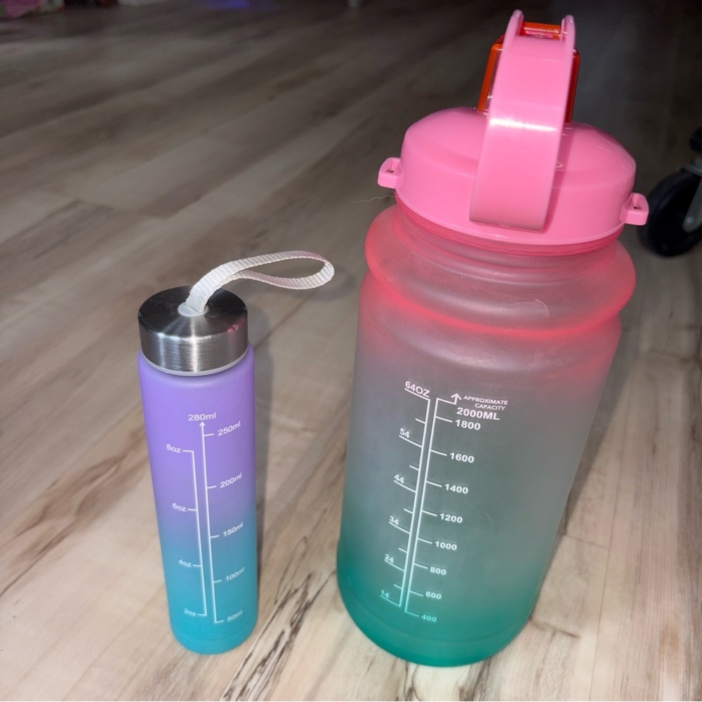 Gradient Pink and Blue Water Bottle Set
